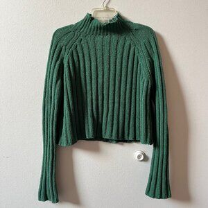 American Eagle Green Knit Ribbed Mockneck Sweater